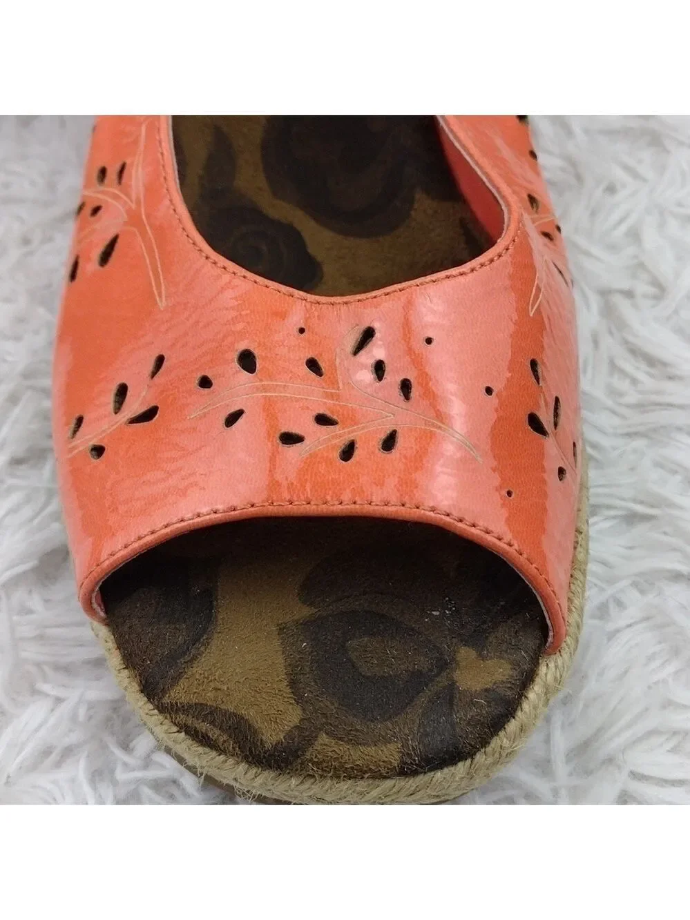 Easy Street Tangerine Faux Leather Cut Out Upper Open Toe Wedged-Heel Espadrille